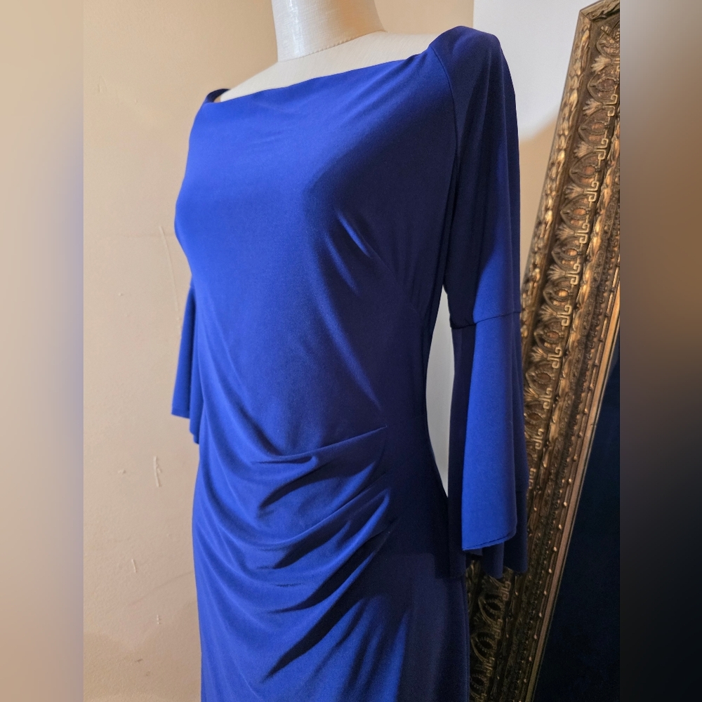 Lauren Ralph Lauren Royal Blue Ruched Sheath Dress with Dolman Sleeves. Sz 10